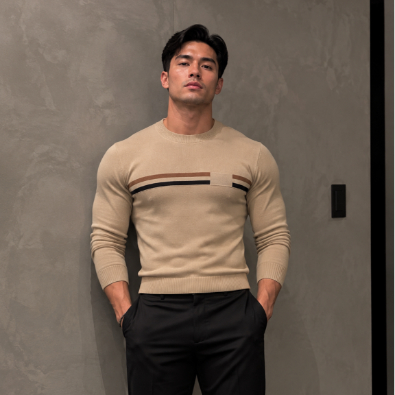 Suéter Masculino Gola Redonda  Blusa de Tricot Listra Fina Alta Qualidade Tam. M G GG  Dia dos Pais