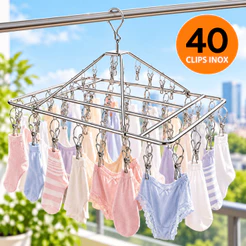 Varal Inox 40 Prendedores Reforçado Suspenso 360° para Roupas Íntimas Meias Cuecas Calcinhas e Bebê
