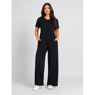 Macacão Feminino Longo Pantalona Viscose Manga Curta Casual Confortável Não Marca Não Encolhe