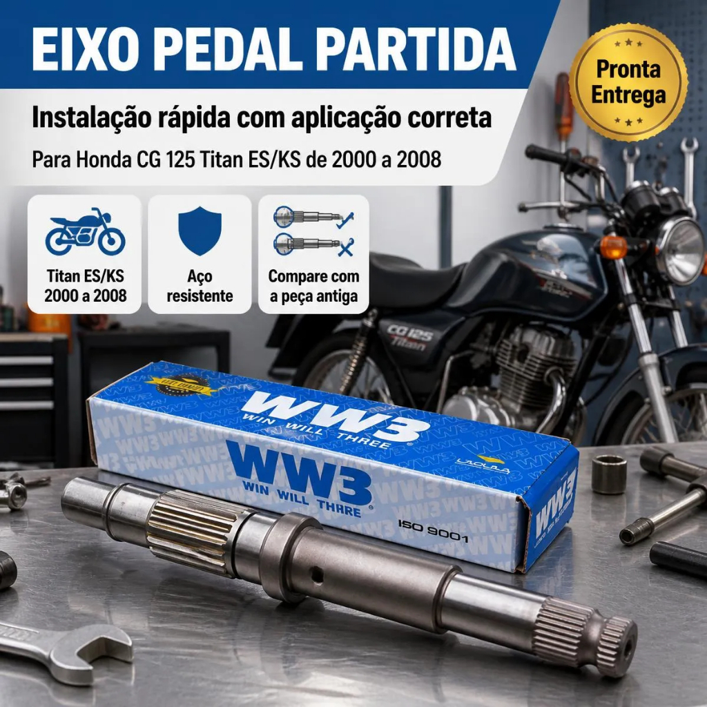 Eixo Pedal Partida Honda Titan 125 2000 2001 2002 2003 2004 Es/Ks Moto — imagem 2 de 2