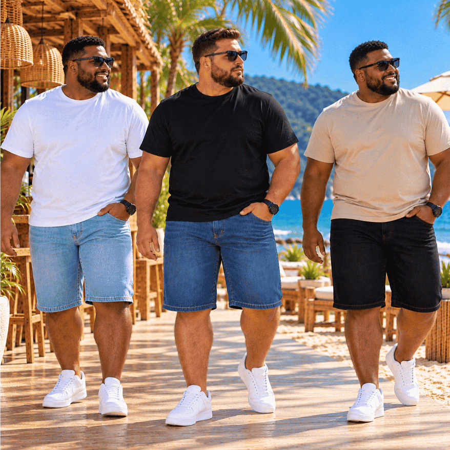 Kit 3 Bermudas Jeans Plus Size Masculina Tamanho Especial 48 ao 56 Elastano Confortável Atacado