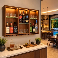 Barzinho Adega Para Sala Móveis Decoração Parede Porta Taças Led Rústico Clássico Led Branco Quente