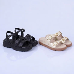 Kit 2 Pares Sandália Menina Infantil Chinelo Fivela Off e Sandália Tratorada Preta Kidstep