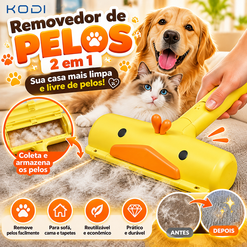 Removedor de Pelos de Pets Reutilizável e Lavável Patinho para Sofá, Cama, Tapetes e Estofados