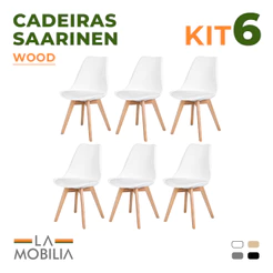 Kit 6 Cadeiras Saarinen Wood Polipropileno Sala de Jantar Leda Estofada