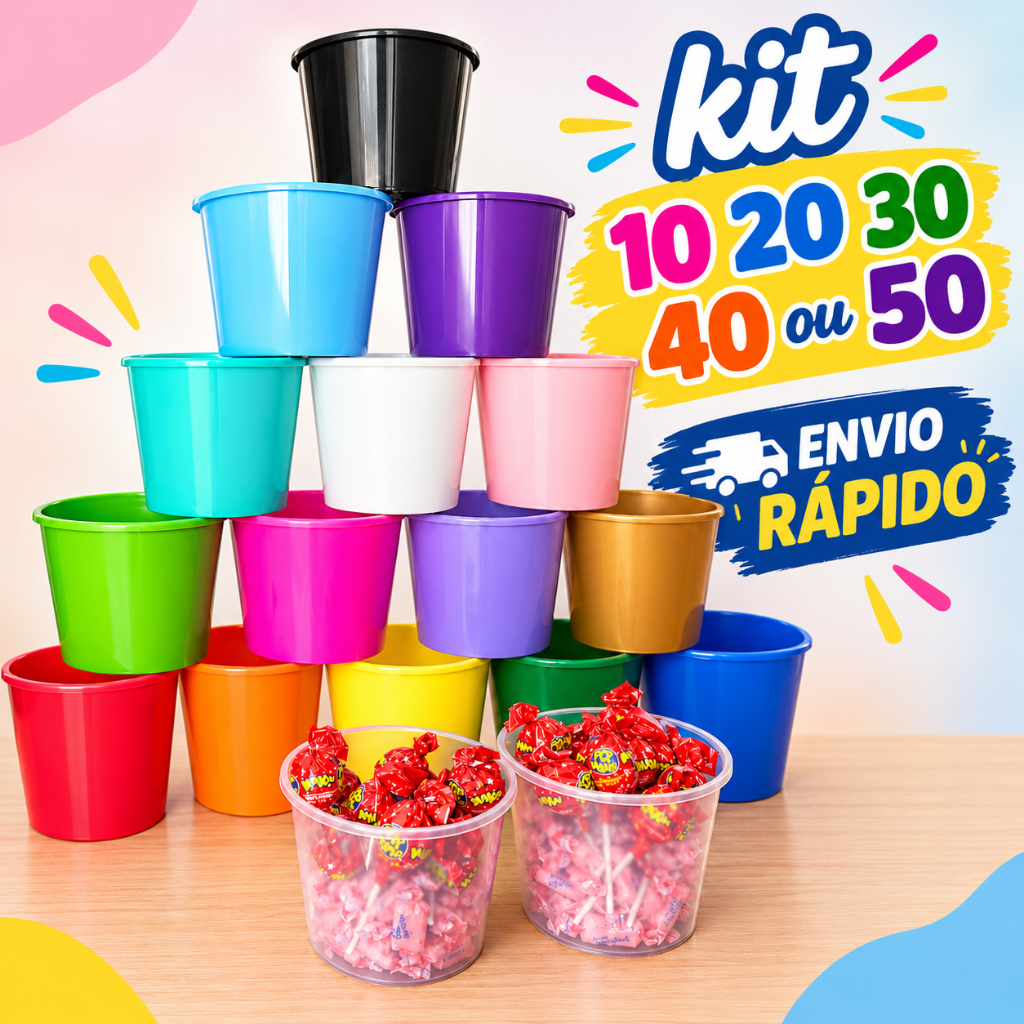 Kit Balde Festa1,4L Lembrancinha Em Várias Cores - Aniversário, Decoração, Pipoca, Cinema