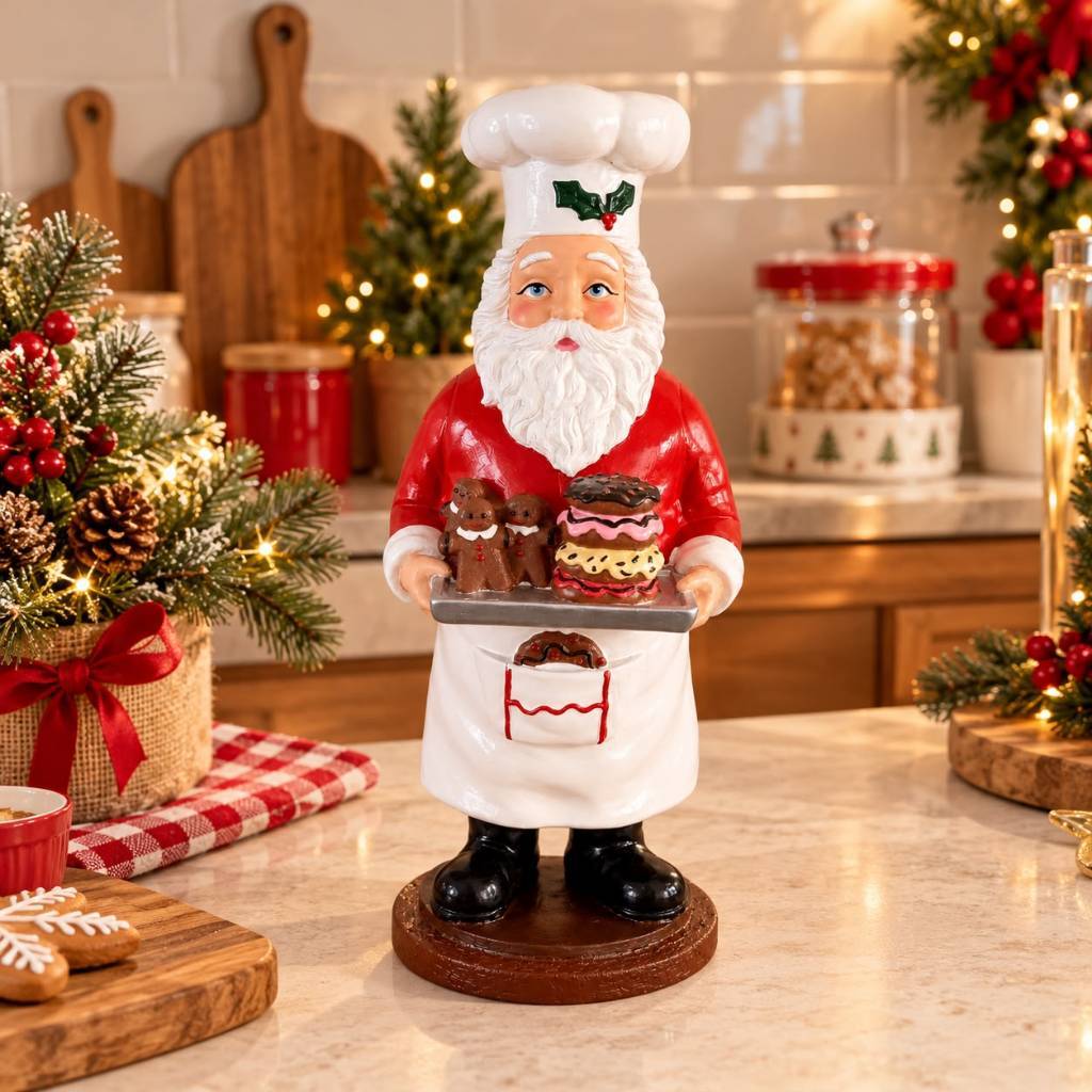 Papai Noel Chef Cozinheiro confeiteiro, decoração natalina, enfeite de Natal, Papai Noel decorativo em gesso