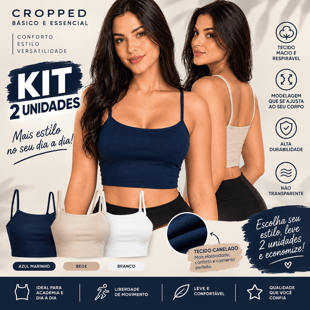 Kit 2 Cropped Feminino Canelado Alcinha Básico Blusa Regata Top Casual Verão