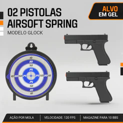 Kit Duelo 02 Pistolas Airsoft Spring GK GK-V307 com Alvo Gel
