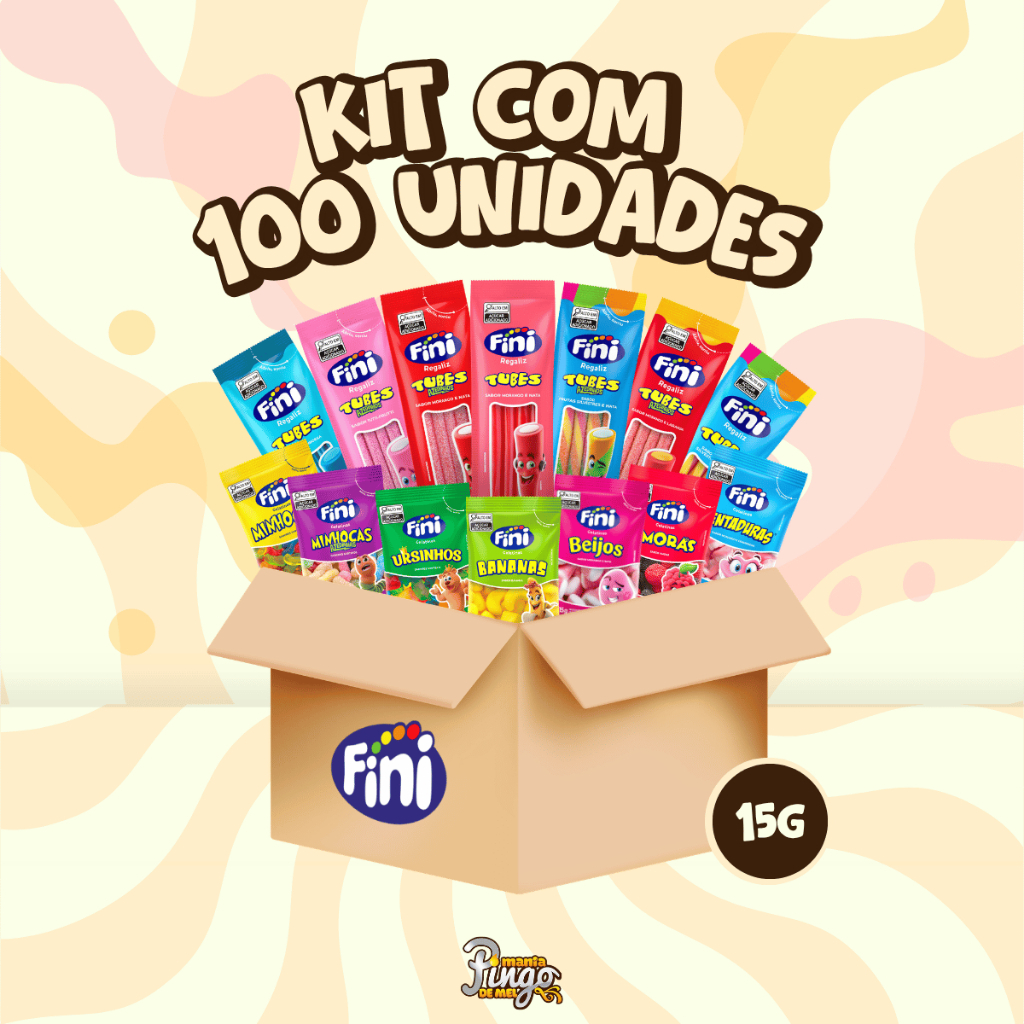 Kit C/100un Balas Fini Sabores Variados Balas de Gelatinas Tubes Cítricas Azedinhas 15g