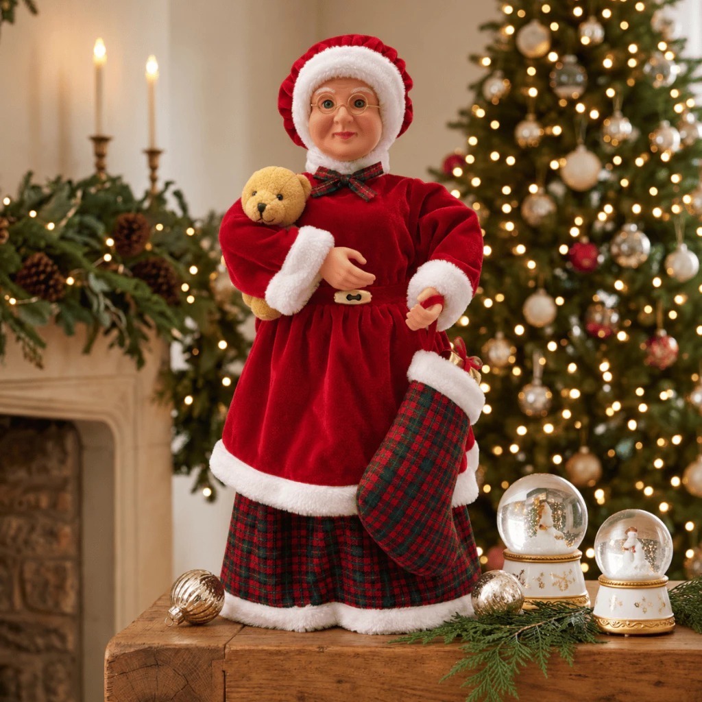 Mamãe Noel 45cm Com Urso Enfeite Decoração De Natal Natalino-2511