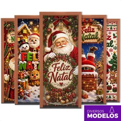 Capa de Porta Natal Feliz Natal Papai Noel Decoração Natalina 0,85x2,10m Veste Fácil Sublimado em Tecido