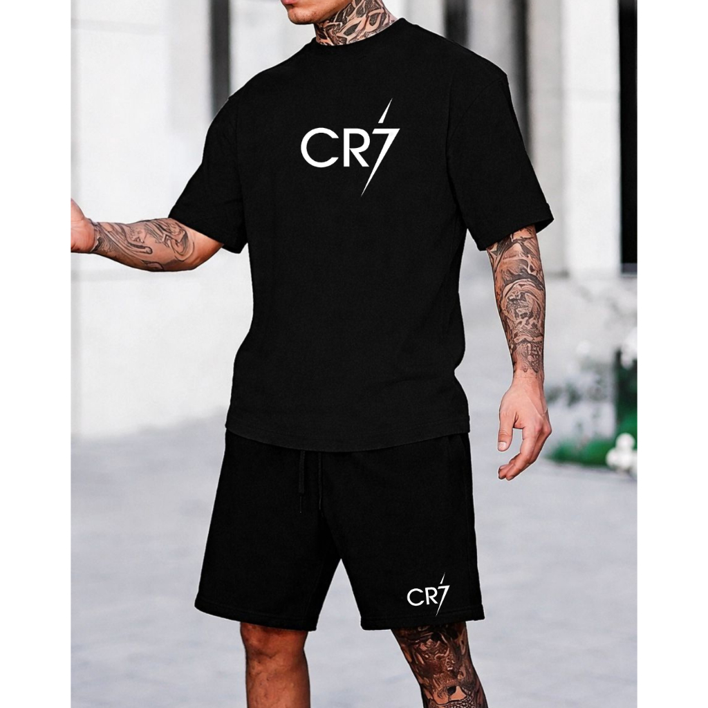 Conjunto CR NOVO camiseta 100% algodão + bermuda short tectel leve confortavel moda masculina Lançamento