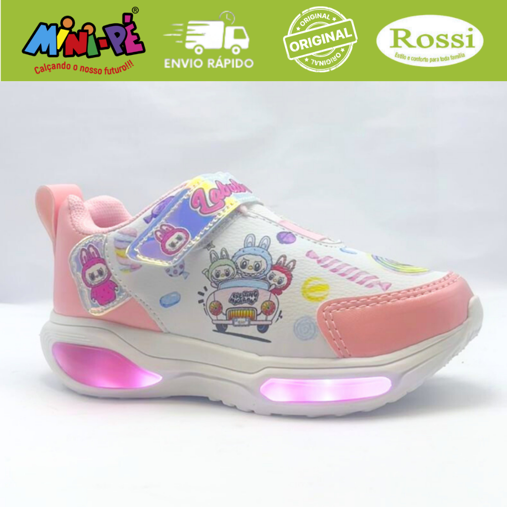 Tênis Menina Infantil Labubu Viral Moda Calce Facil Velcro LED Minipe MP2516