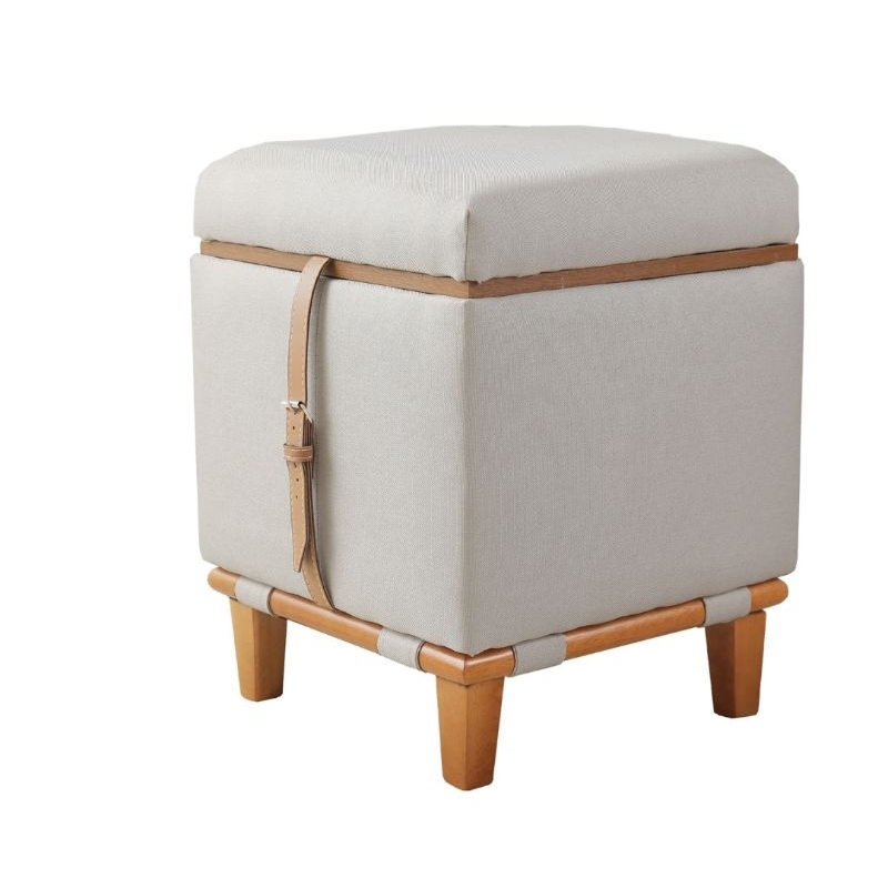 Puff Flex Branco Quadrado Linho Banco Mesa Baú Sala Quarto Multifuncional Studio Escritório Decorativo