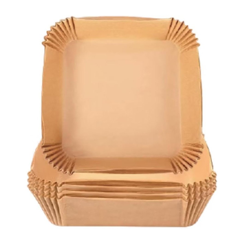 Kit com 50 Forma de Papel - Quadradas - para Airfryer - Descartável - 16x16x4,5cm - Em Casa Tem