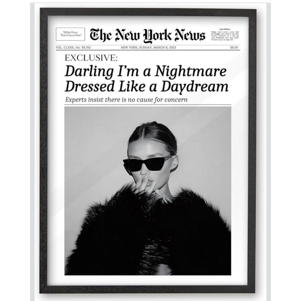 Quadros Decorativos Vintage Newspaper Darling I'm a Nightmare Dressed Like a Daydream (1 peça)