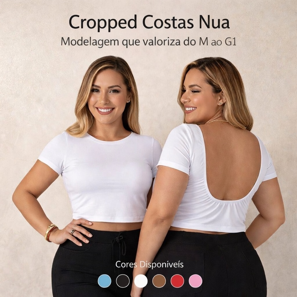 Cropped Costa Nua Plus/Mid Size Baby Tee Blusa Feminina Tecido Suplex Premium Básico Casual Liso em Oferta na Shopee