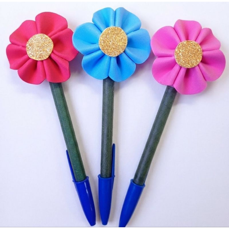 10 Canetas com Ponteira Flor de EVA Lembrancinha Personalizada Brinde Mimo Criativo