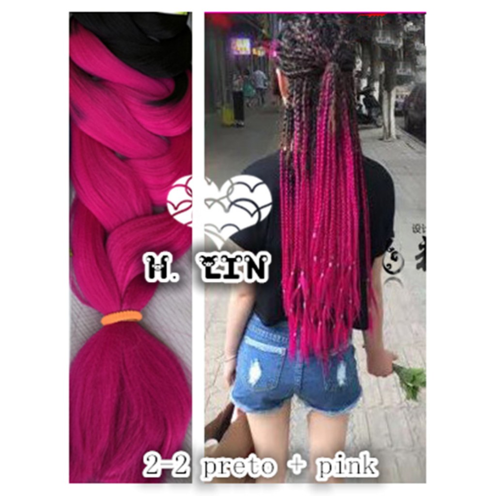 Kanekalon Jumbo Tranças Box Braid Twist Cor Pink Cabelo 165gramas 2-2 preto com ombre hair rosa pink