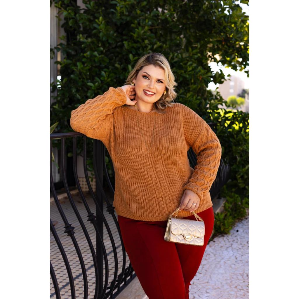 Blusa Tricot Mangas Trabalhadas Plus Size - Giuliana Marques Tricot - Tam EXXG