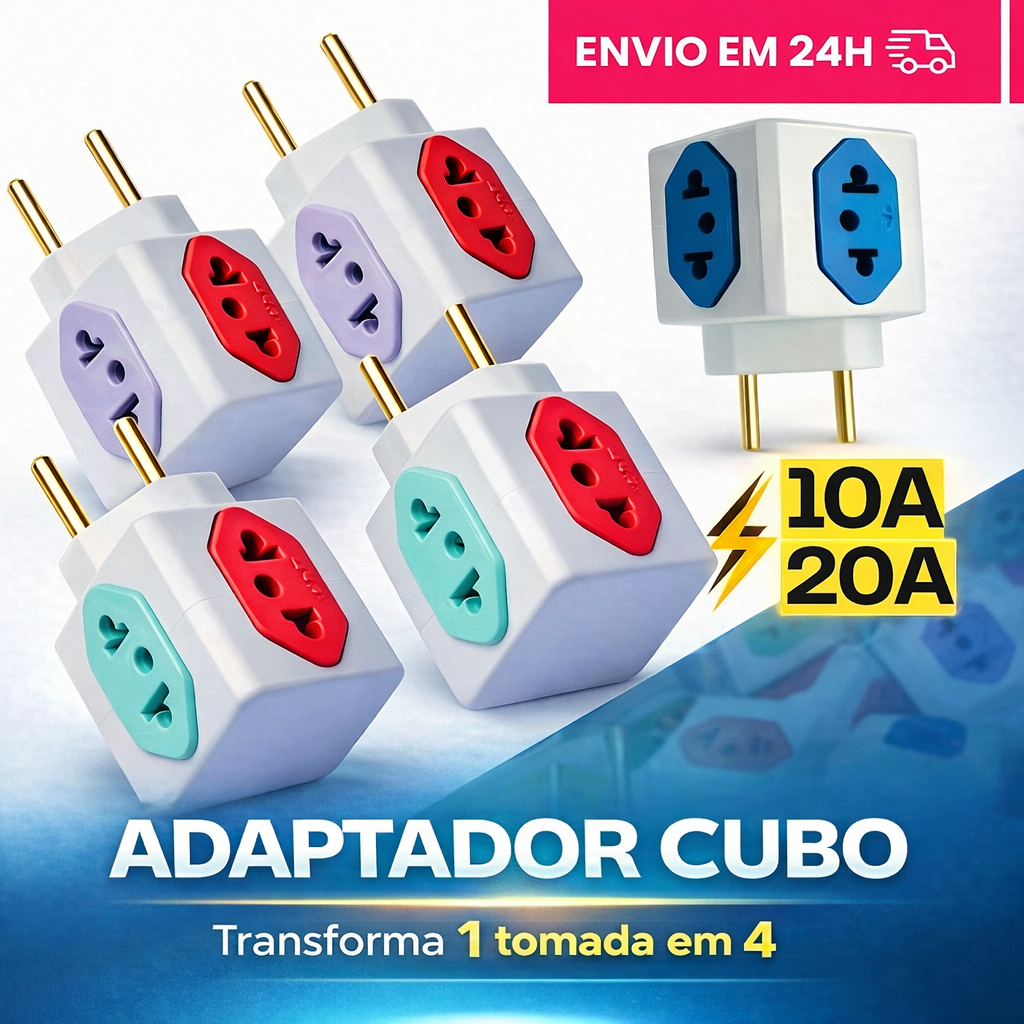 Adaptador de Tomada Benjamin CUBO 10A/20A Pino Maciço Resistente 4 Tomadas Colorida em Oferta na Shopee