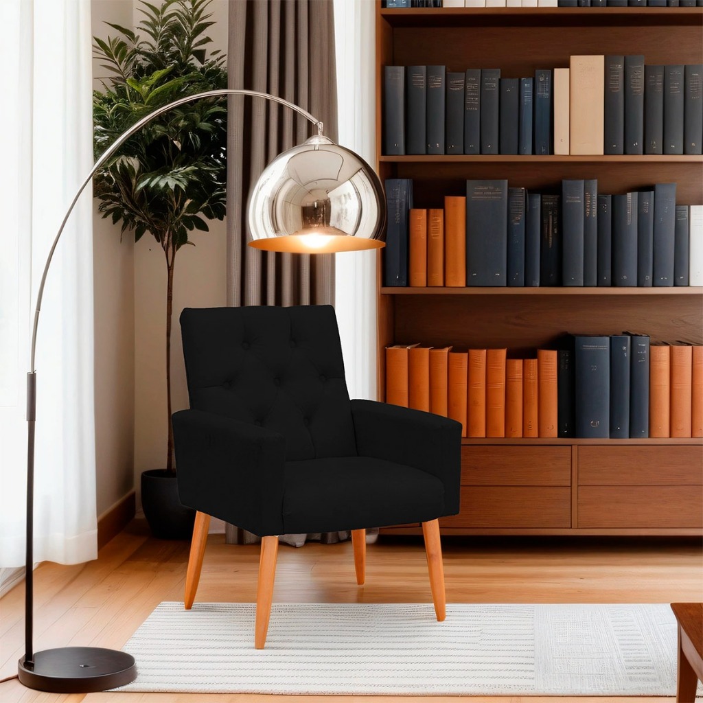 Poltrona Ísis AdsDecor Capitonê - Suede Cor Preto