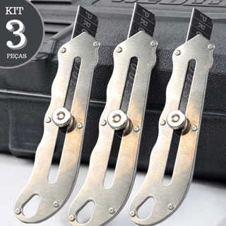 Kit 3 Estiletes Metal Aço Ferro Precição Profissional Manual Lâmina Retrátil Trava Tecido Papel Resistente Inquebrável em Oferta na Shopee