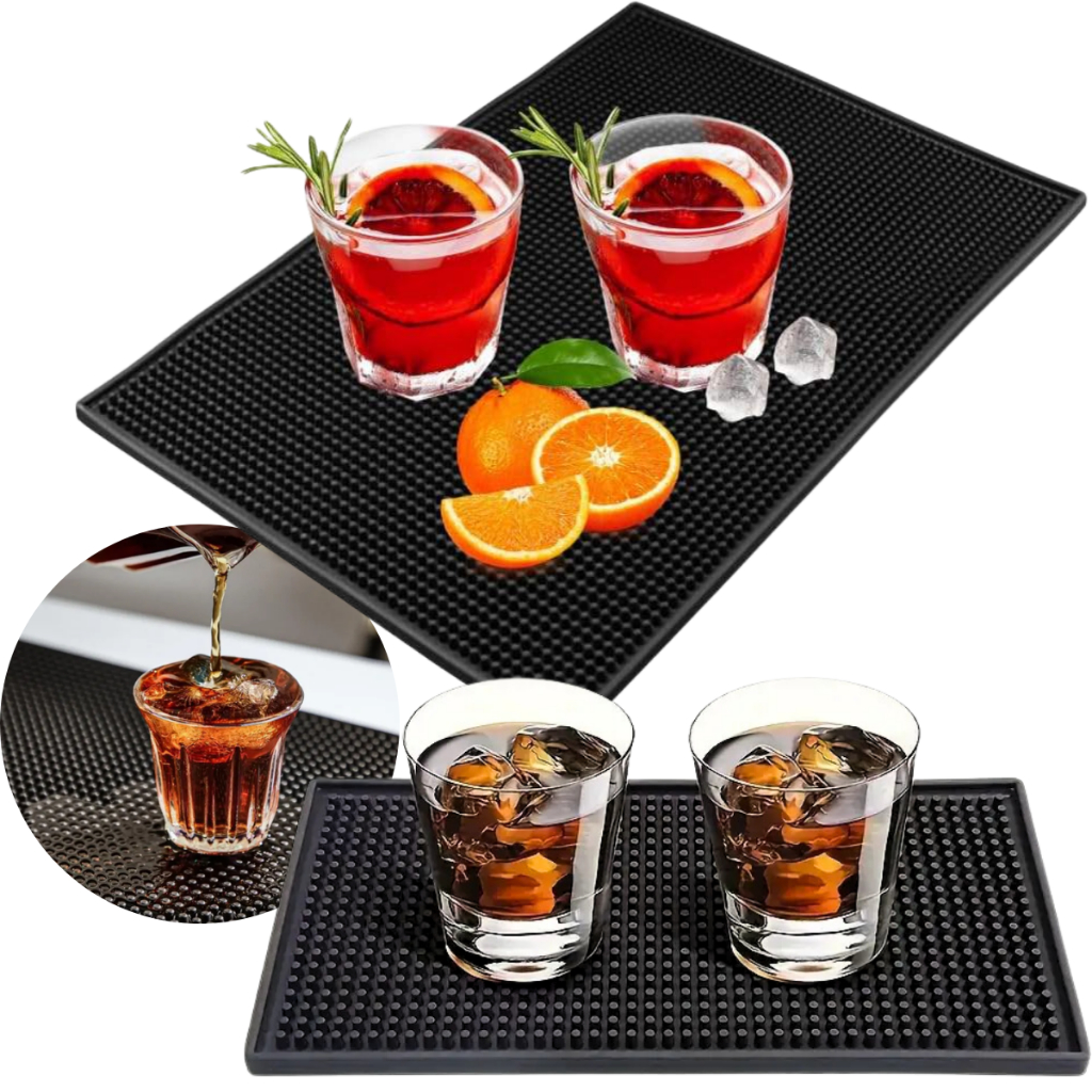 Tapete Barman Retangular Coquetéis Barman Drinks Bebidas Tapete de bar Shaker Jigger Colher