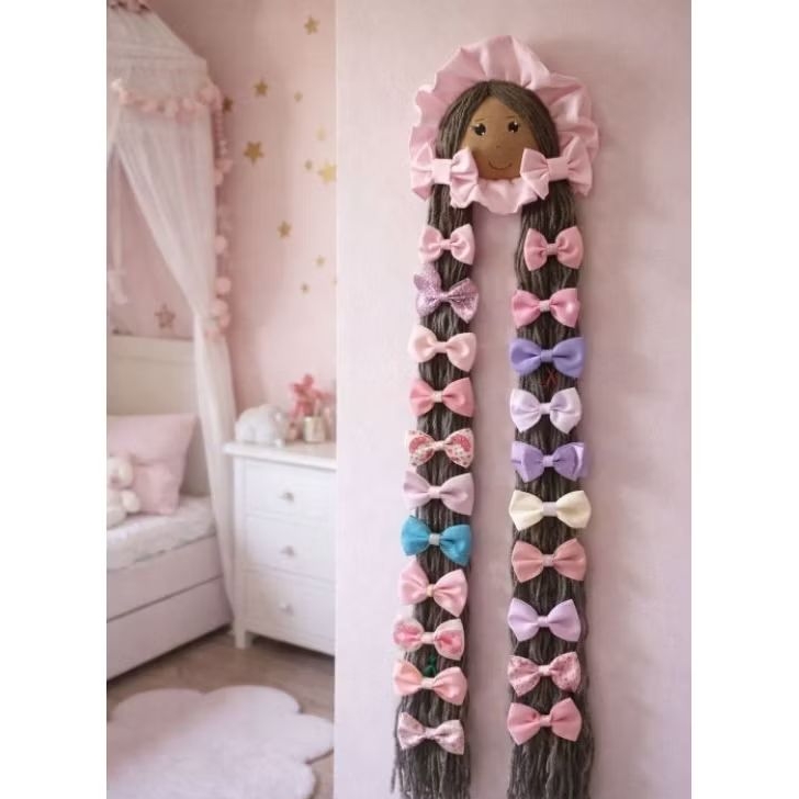 boneca porta laço negra lilás/porta laço infantil decorativo e funcional/organizador de laço de alta qualidade