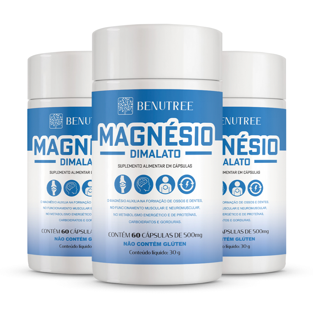 Magnesio Dimalato 500mg 100% absorção de cálcio - KIT 180 Cápsulas - benutree