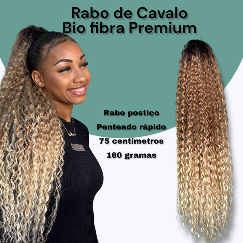 Rabo de Cavalo postiço Cacheado 2  de Bio fibra premium - Penteado fácil 75cm 180 gramas