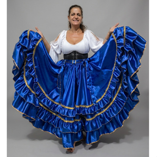 Saia Cigana com 12 Metros de roda Modelo 3 Babados Luxo em Oferta na Shopee