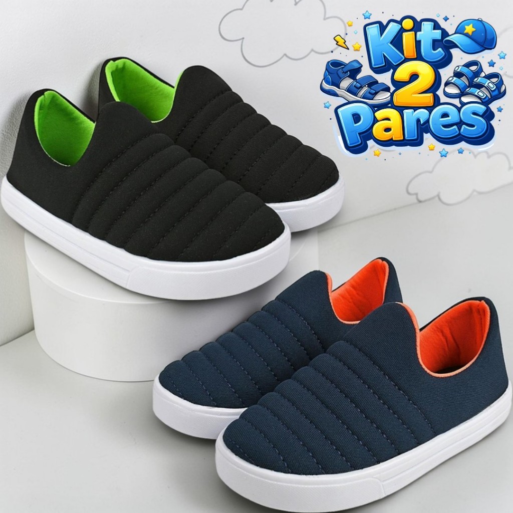 Kit 2 Pares e Avulso Tênis Calce Fácil Leve Confortável Infantil Meninos