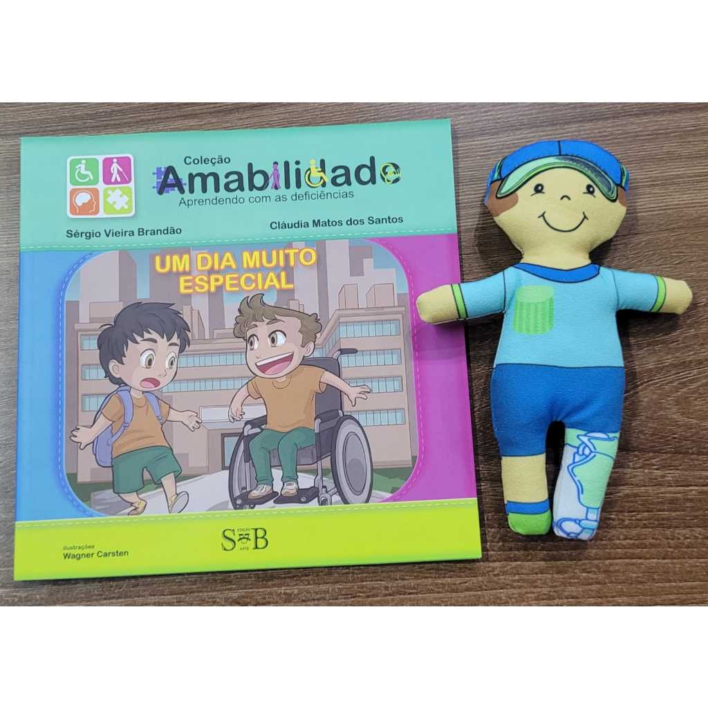 kit livro + boneco inclusão social, deficiência física