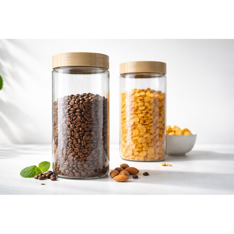 Pote Organizador 900ml Transparente com Tampa Bege – Hermético, Empilhável, Porta Mantimentos