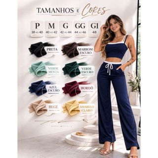 Conjunto Ribana Bicolor Top Cropped com Calça Cós Alto Duplo P ao G1 em Oferta na Shopee