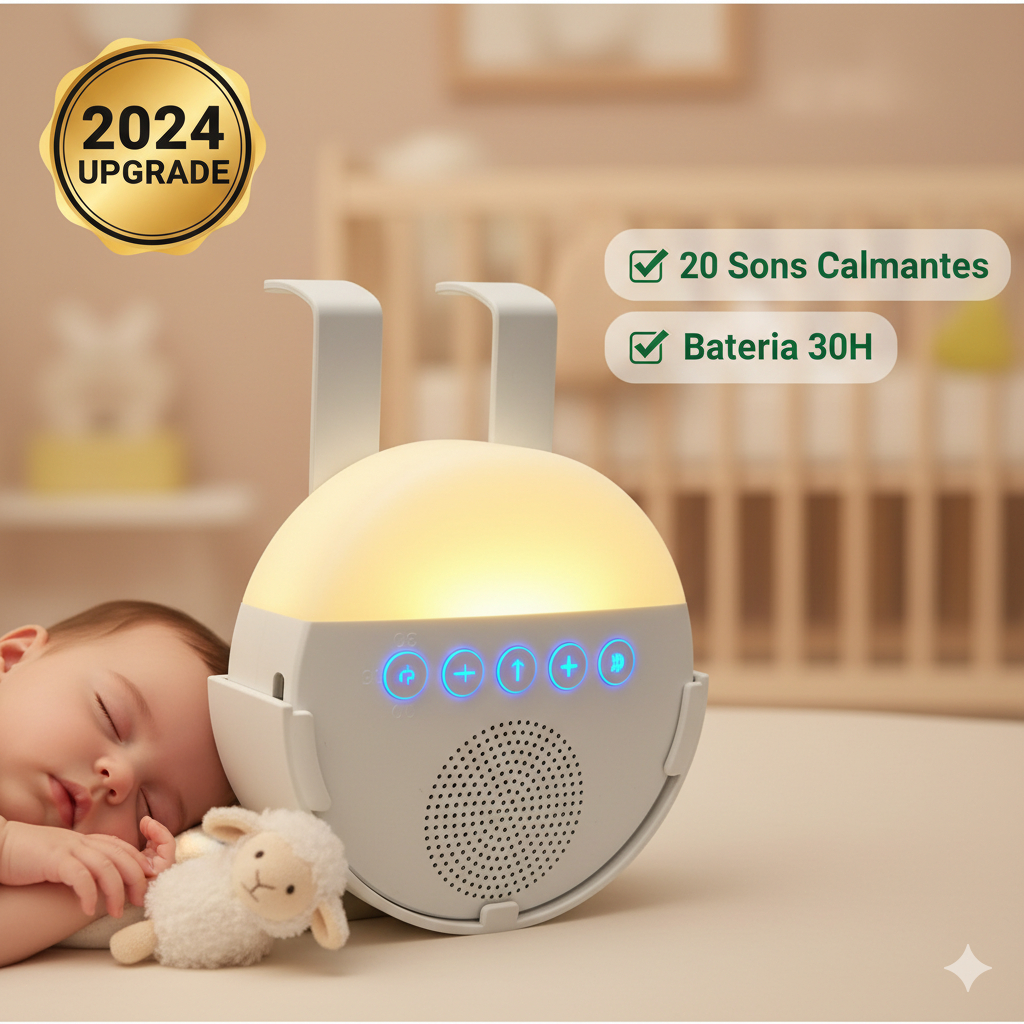 Imagem Máquina De Ruído Branco Para Bebê Dormir 20 Sons Relaxantes Luz Noturna Recarregável USB