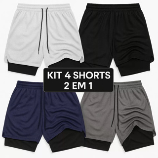 Kit 4 Shorts Masculinos 2 em 1 Academia Secagem Rápida com Elastano Fitness em Oferta na Shopee