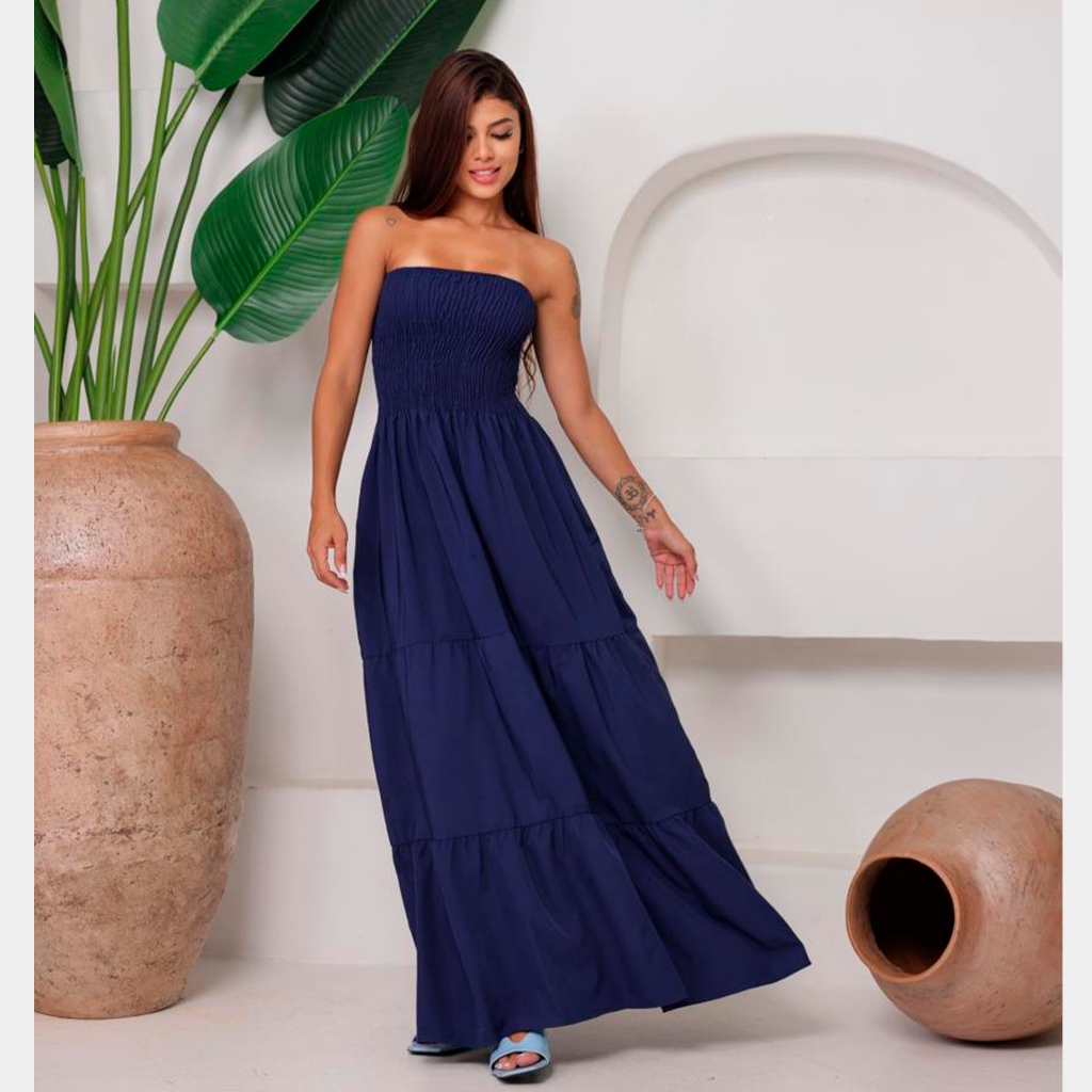 Vestido Longo Tomara que Cores Liso Elegante Festa Praia Estilo Casual 2026 ENVIO RAPIDO em Oferta na Shopee