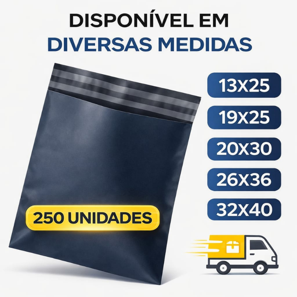 Kit 250 Envelopes Segurança Embalagem Envio 13x25 19x25 20x30 26x36 32x40 Saquinho E-commerce