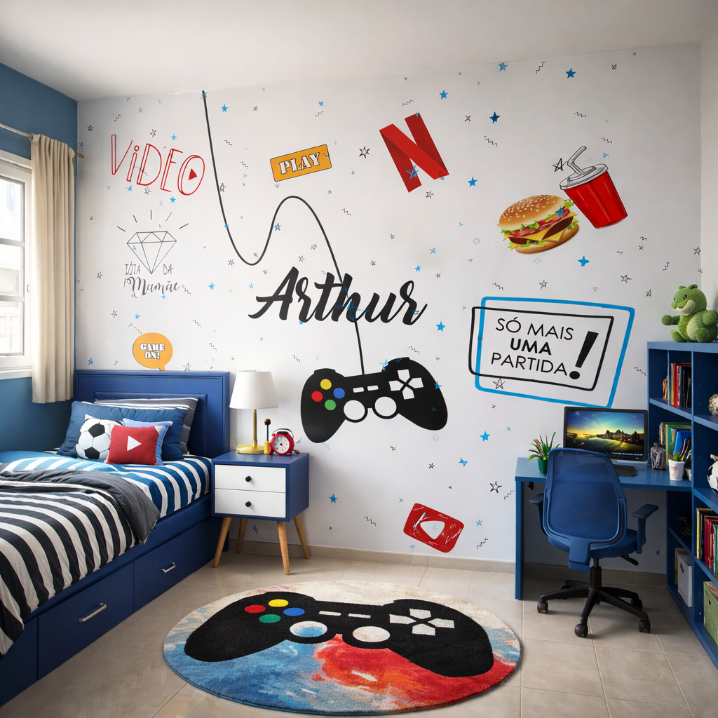 Papel de Parede Adesivo Infantil Video Game Menino Painel Lavável Facil Aplicação  Painel Completo em Oferta na Shopee