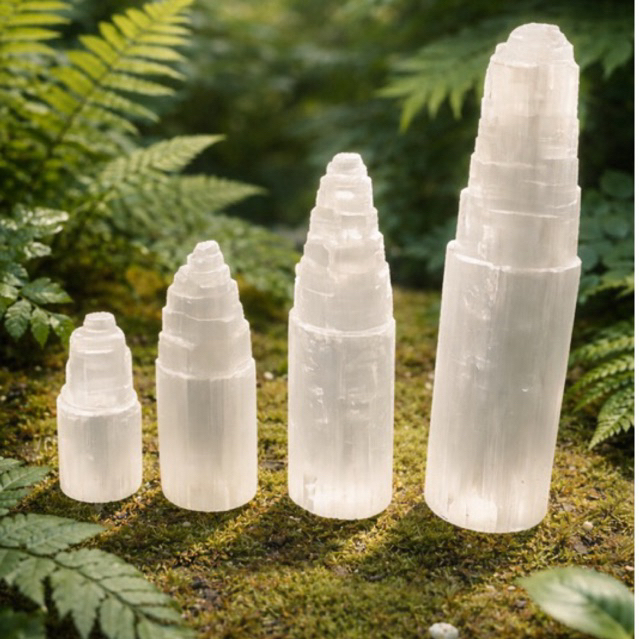 Torre Selenita Branca Pedra Natural Limpeza Energética e Proteção do Ambiente