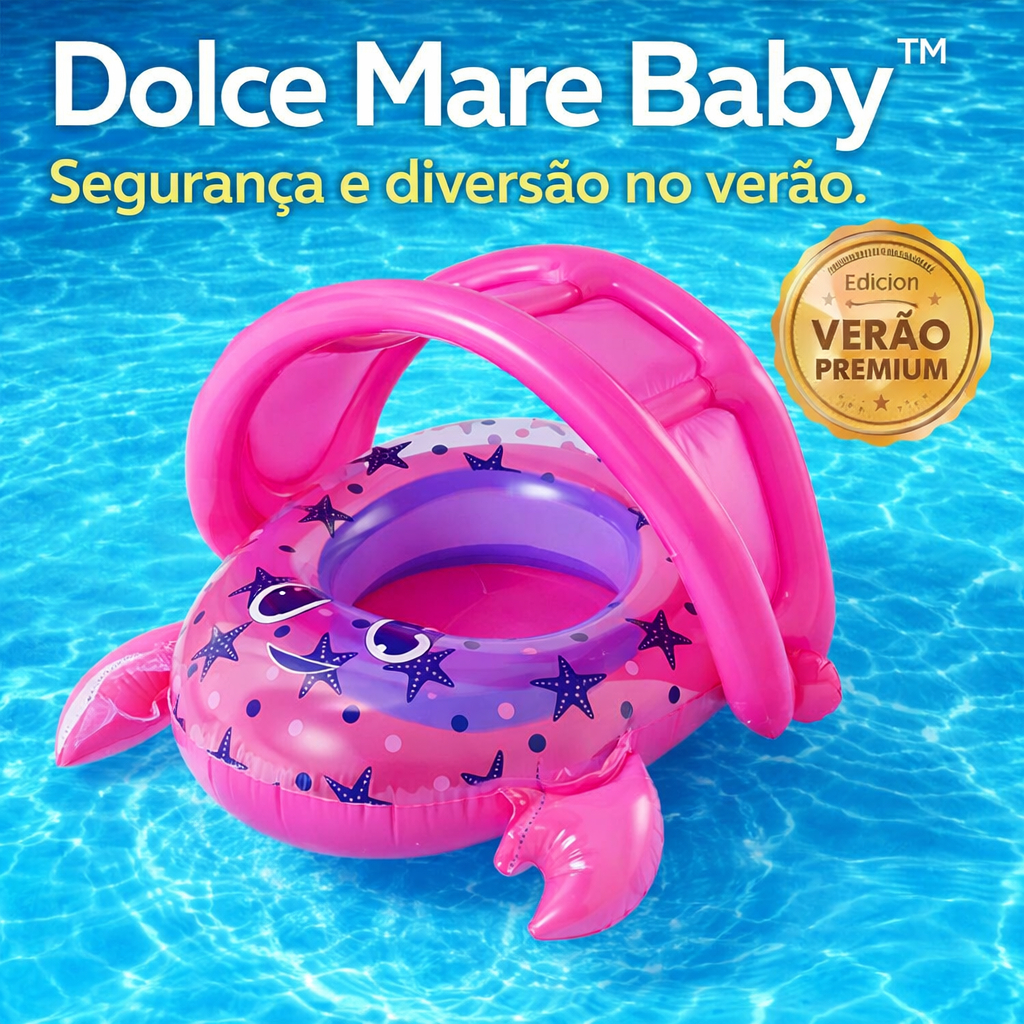 Dolce Mare Baby™ Boia Infantil Rosa com Cobertura | Bote Inflável Caranguejo para Piscina e Praia