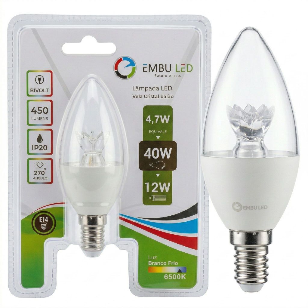 Lâmpada Led Vela Balão Cristal Para Sala Decoração Lustre e Pendente 4,7W 6500K Bivolt