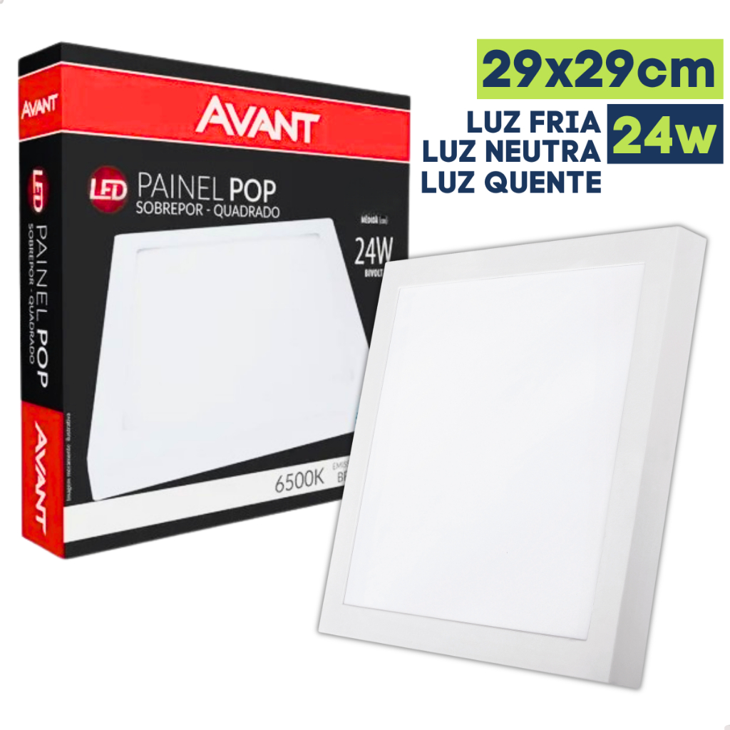 Painel Plafon Avant Led Sobrepor 24w Luz Branco Frio Neutra Quente 6500k 4000k 3000k em Oferta na Shopee