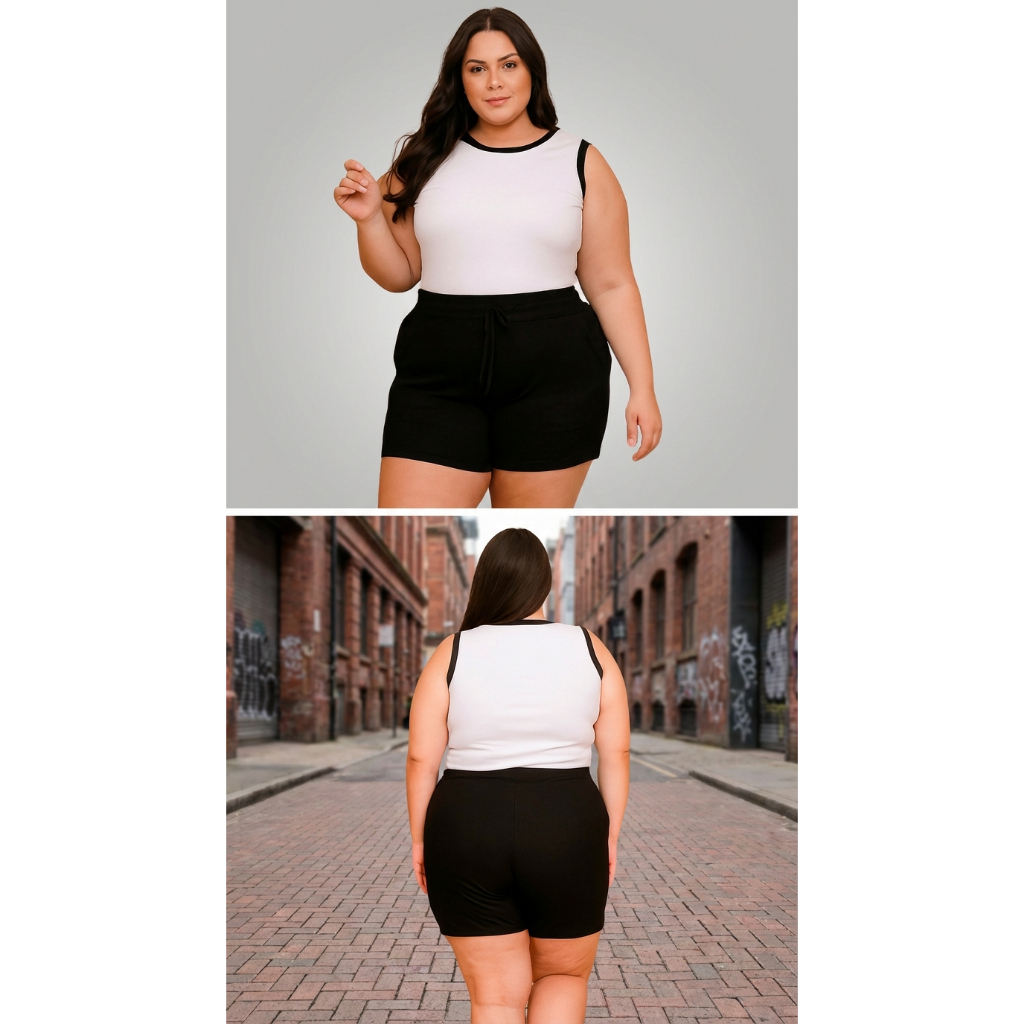 Conjunto Feminino Plus Size em Ribana – Blusa e Short,Confort Qaulidade Premium,Soberano Stores