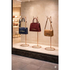 Suporte Para Bolsa Com Regulagem de Altura Expositor de Balcão nas Cores Branco Preto Dourado Rosé e Cromado