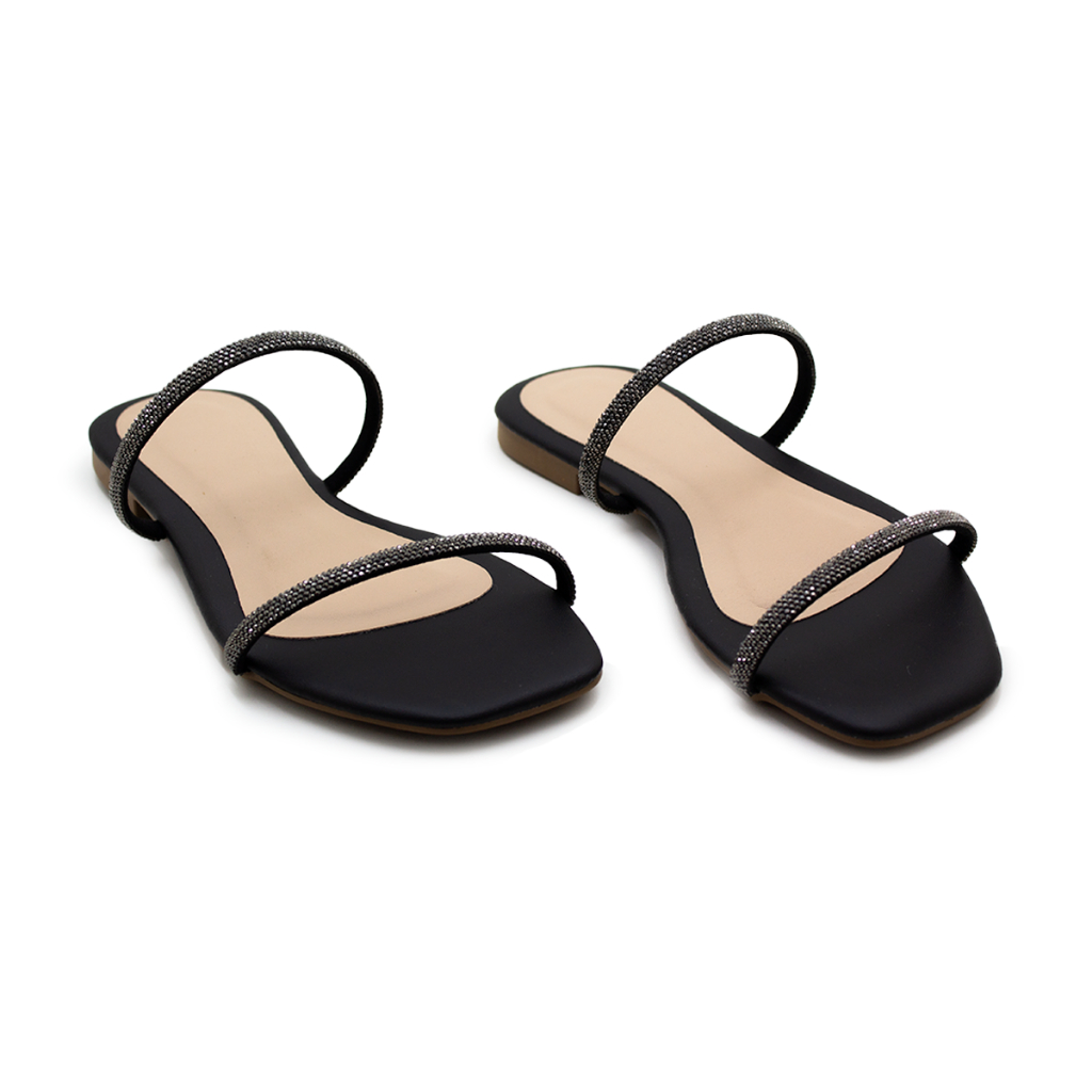 Sandália Feminina Com 2 tiras Pedras Promoção Shopee Rasteirinha Lançamento Atacado CF004