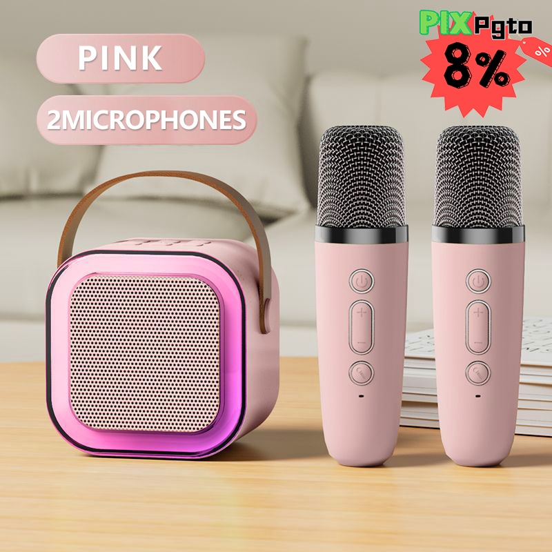 Imagem 🎁Caixa De Som C/ Microfones Alto-falante Bluetooth Karaoke com Microfone Luz ambiente RGB✨